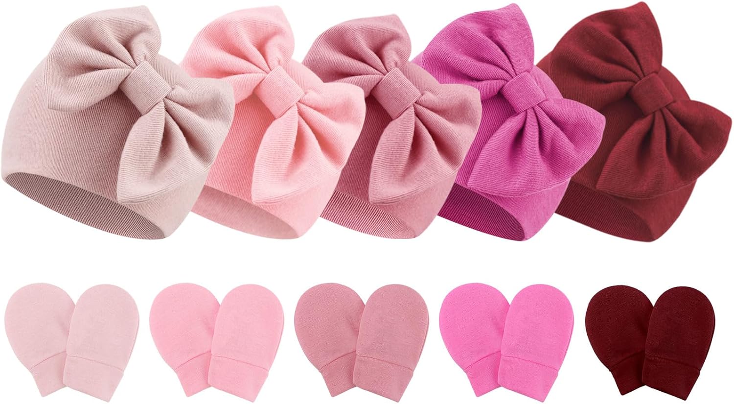 Newborn Baby Hats and Mittens Set Infant Bow Beanie Cap Toddler Gloves Newborn Hospital Hats for Baby Boy Girl 0-6 Months