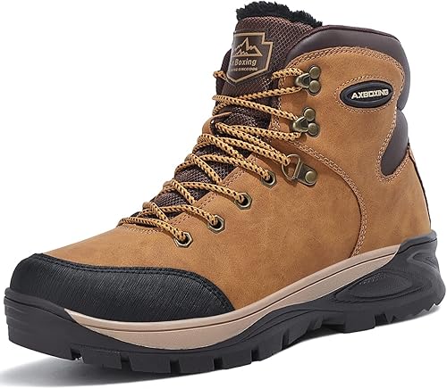 AX BOXING Botas de nieve para hombre, botas de invierno con forro de piel, antideslizantes, cálidas, para senderismo, zapatos para exteriores