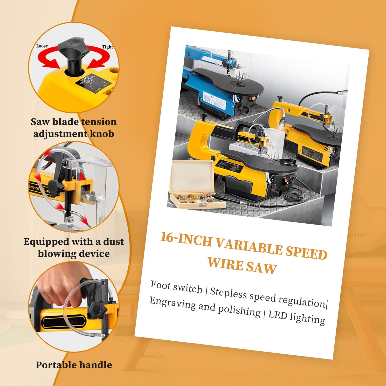 Sierra de Desplazamiento de Velocidad Variable, Kit De Sierra Caladora De Velocidad Variable, Sierras Caladoras Eléctricas De 180 W con 400-1600 RPM, Cortes biselados StandardVersion-A