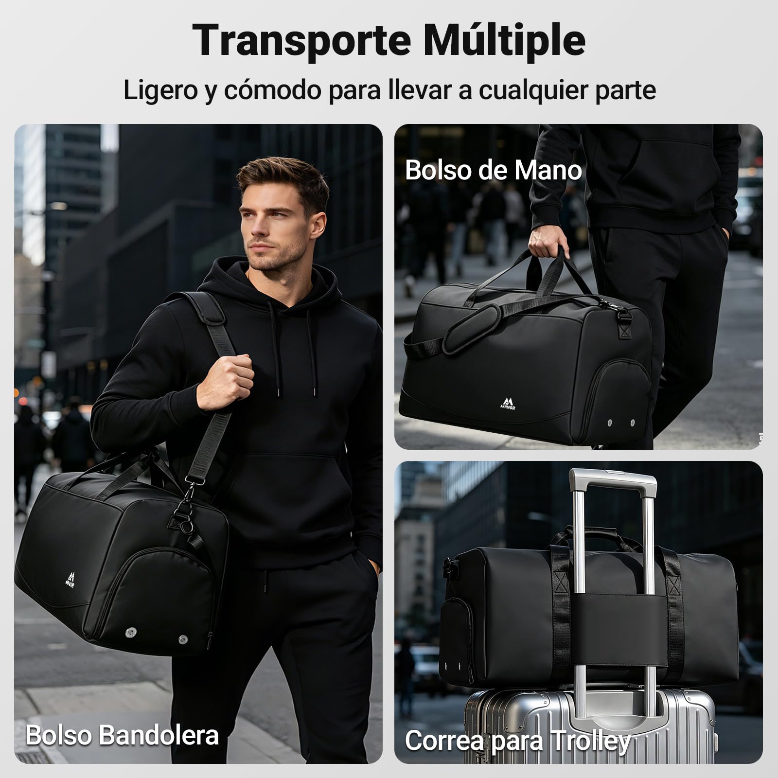 Bolsa Deporte Hombre, 57L Gym Bag con Compartimento para Zapatos y Separación Húmedo/Seco