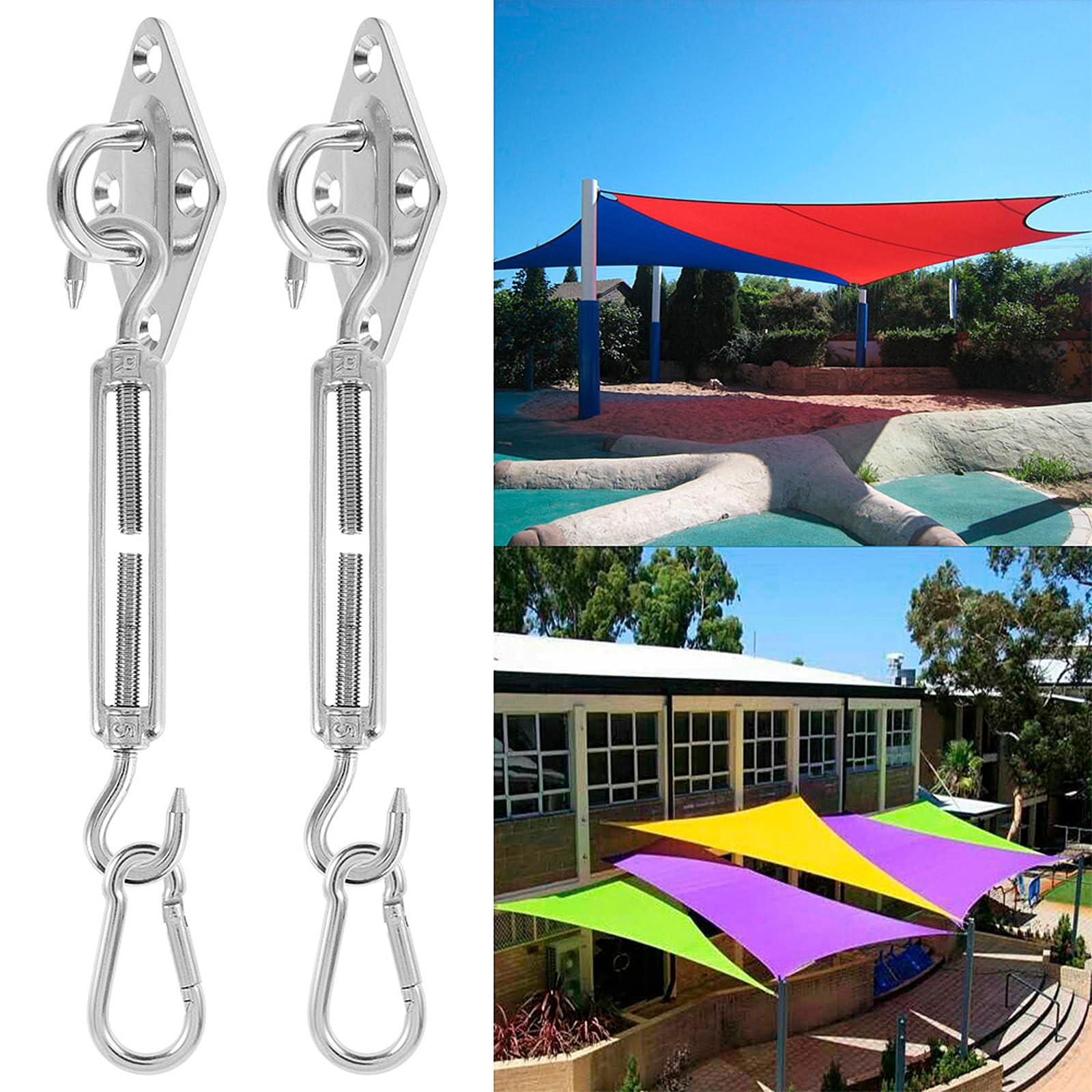 Kit de 80 piezas de accesorios para toldo, acero inoxidable 304 con tensores de 6 pulgadas para instalación de toldo rectangular triangular, resistente al aire libre, patio, jardín, pérgola, patio