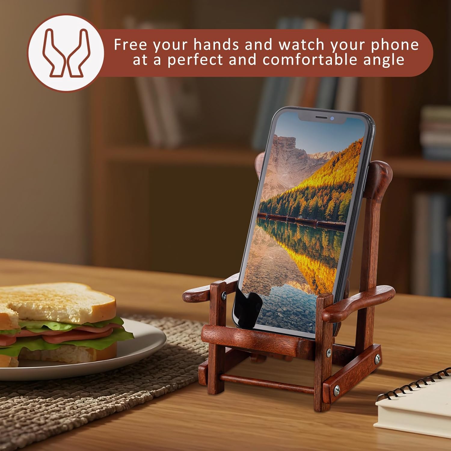 Kingdder 2 Pcs Christmas Wood Cell Phone Stand Gifts Folding Chair Wooden Phone Holder Adjustable Office Cellphone Stand Portable Cute Desktop Chair Shape Mobile Smartphone Holder for Desk Home Travel