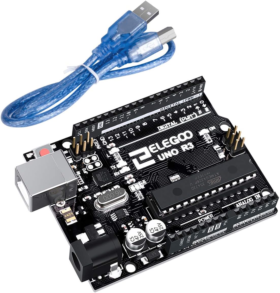 ELEGOO UNO R3 Carte Controller Board Microcontrôleur avec Câble USB Bleu Compatible avec Les projets Arduino IDE Conforme RoHS