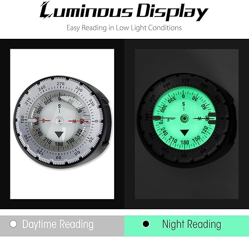 Miniatura 4 de Brújula de buceo, brújula de buceo profesional impermeable 5ATM con banda de TPU para deportes al aire libre, buceo, vela, senderismo, supervivencia