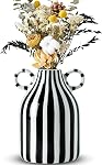 Black and White Ceramic Vase, Mid Century Modern Striped Small Vases for Flower&pampas Grass Centerpiece, Black White Checkered Vase for Dining Table Kitchen Tabletop Minimalist Decorative