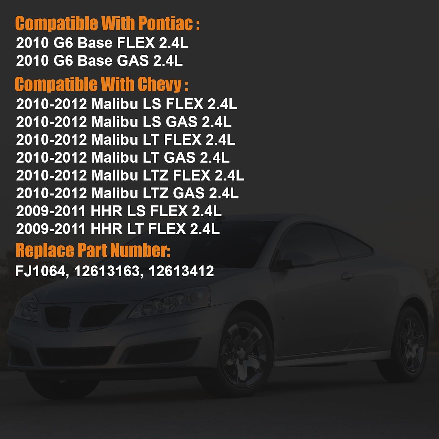 2009-2012 Fuel Injector Compatible for Chevy Malibu LS LT 2010-2012, HHR 2009-2011, for Pontiac G6 2010, 2.4L L4, Replace 12613163 M1409 55570284 FJ1064