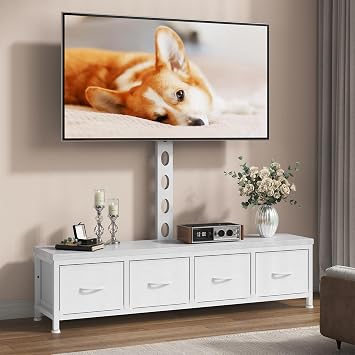 TV Stand with Mount & 4 Drawers, Entertainment Center up to 75 inch TV, Modern Media Console Fabric Dresser TV Stand for Living Room Bedroom