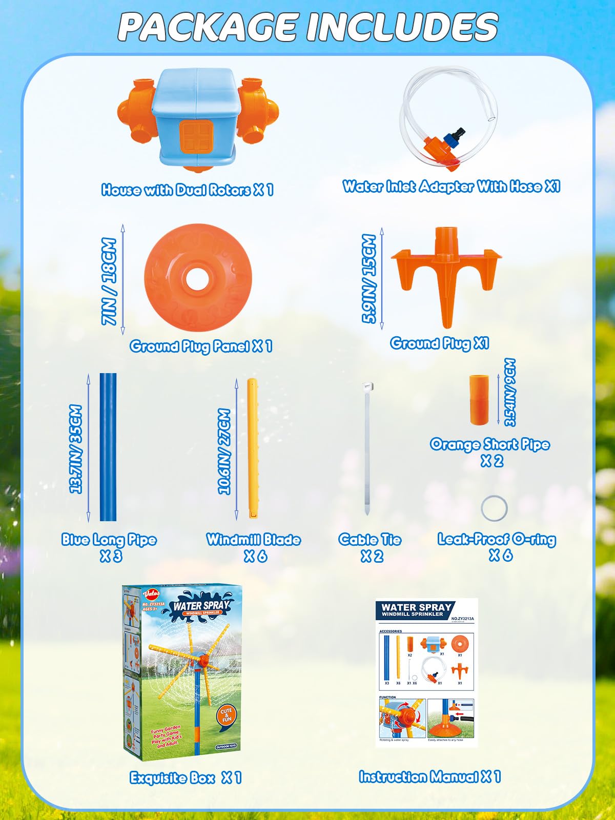 TERRAMUS Arroseur moulin à vent de 150 cm pour enfants Jouets d'été, Jouet d'eau à éclaboussures rotatif à 360°, Double face amélioré avec 6 pales, Jeux d'extérieur en plein air Amusement estival pour