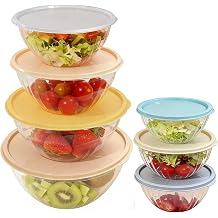 Plastic Mixing Bowls with Lids Set, Multicolor Salad Bowl Set, 7 Piece Nesting Storage Bowls