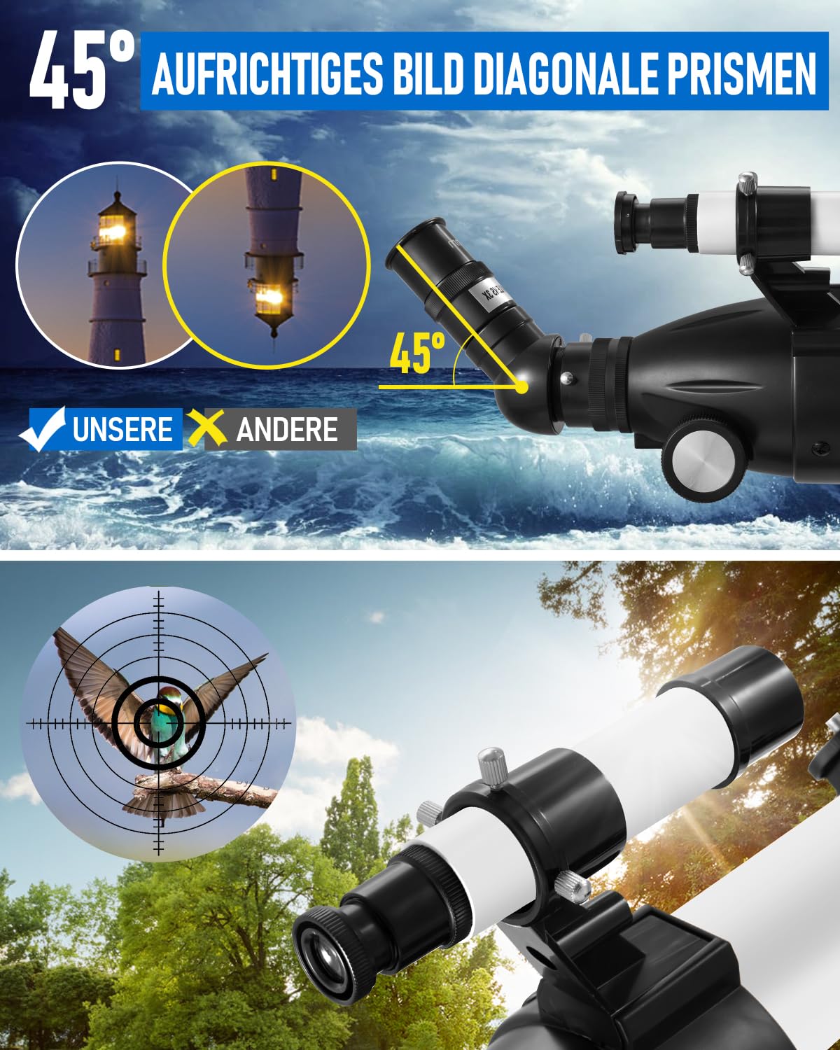 Teleskop Astronomie für Erwachsen, 90mm Öffnung 900mm Refraktor Teleskop für Kinder & Anfänger, Tragbares Reiseteleskop mit Stativ, Einem Handy-Adapter, Einer Kabellosen Fernbedienung