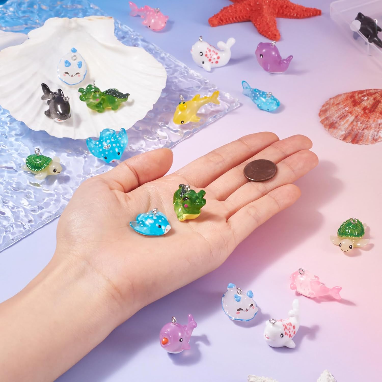 Resin Ocean Animal Charms Cute Shark Whale Dolphin Turtle Fish Marine Sea Animal Pendants for Summer Crafts DIY Keychain Earring Jewelry Making Supplies - Image 2
