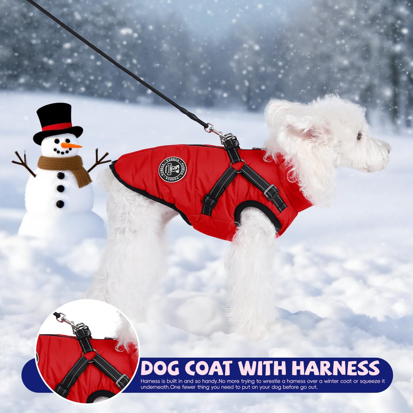 Poseca Vêtements de Chien pour Les Petits Chiens Manteau de Chien Veste d'hiver imperméable Gilet Chaud vêtements de Chien Manteau de Chien Veste de Chien avec Harnais de Chien pour Petits Chien