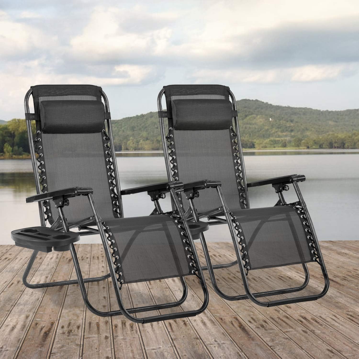 Buy Zero Gravity Chair Seat Adjustable Patio Lounge Recliner Chair Set Of 2 With Cup Holders Pillow For Patio Outdoor Yard Beach Black Online In Turkey B08rxnlyg2
