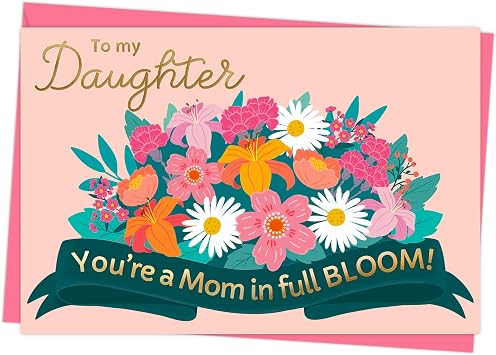 Honeyplum Mothers Day Card For Daughter With Envelope - Bright & Colorful Floral Design With Gold Foil Lettering - 4 x 6 Inches