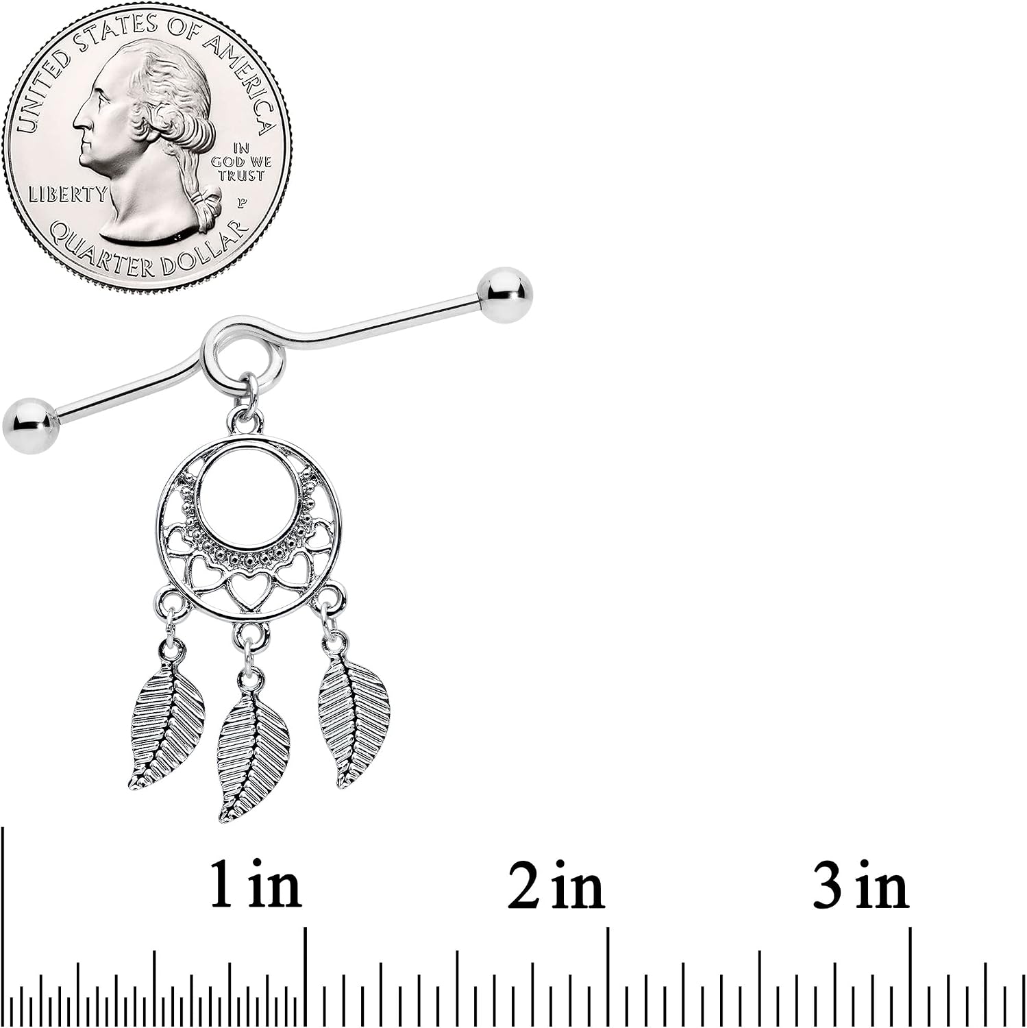 Body Candy Stainless Steel Natural Love Dreamcatcher Dangle Helix Earring Industrial Barbell 14 Gauge 39mm image 3
