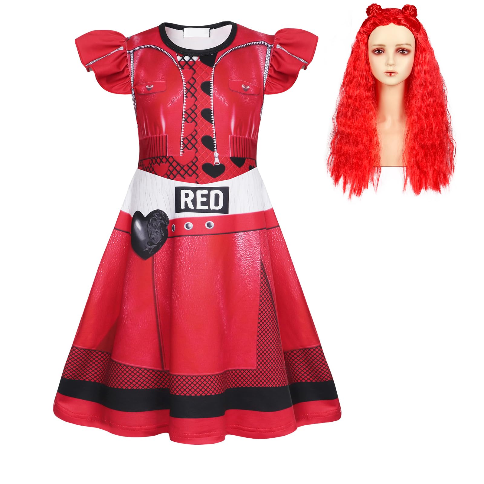 Berich Princess Costume Red Dress for Girls with Classic Wig Kids Halloween Role Play Outfits princess World Book Day for Girls Princess Dress 2-3 Years(Red,110)