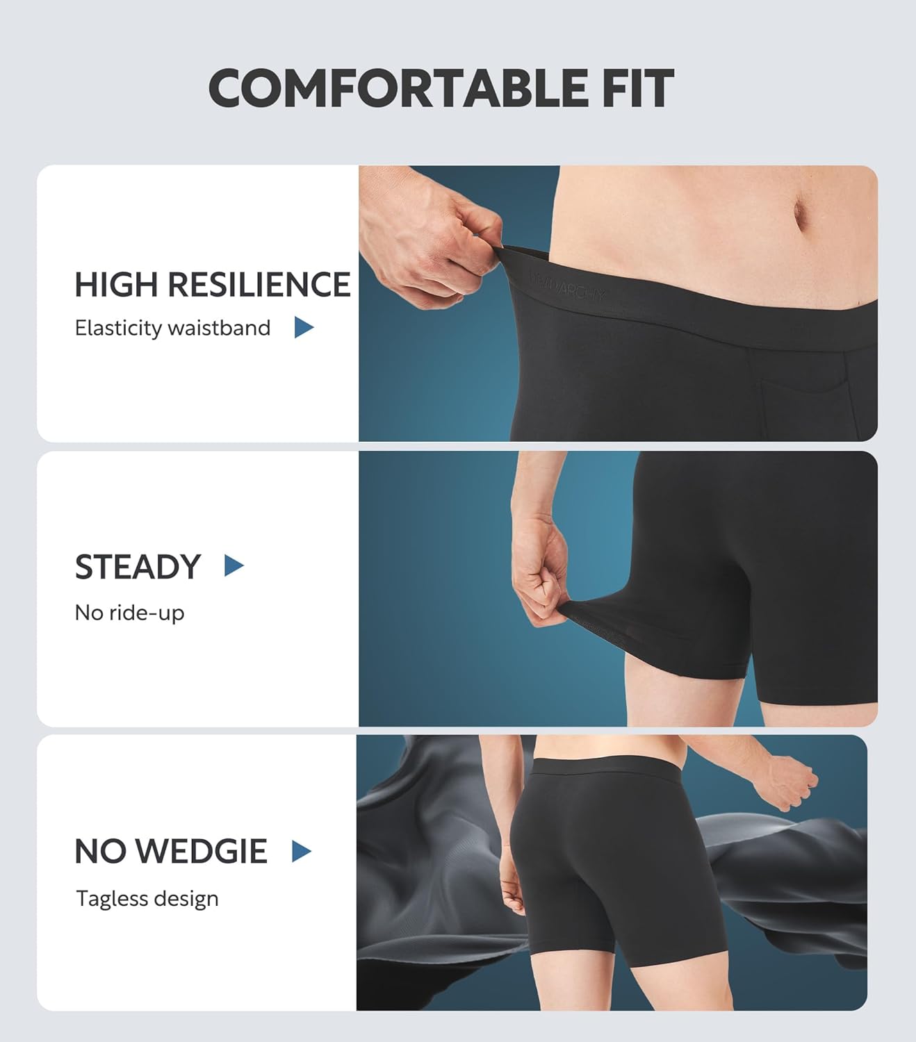 DAVID ARCHY Mens Underwear Cotton Boxer Briefs with Pouch Ultra Moisture Wicking Breathable Soft with Horizontal Fly 3 Pack - Image 5