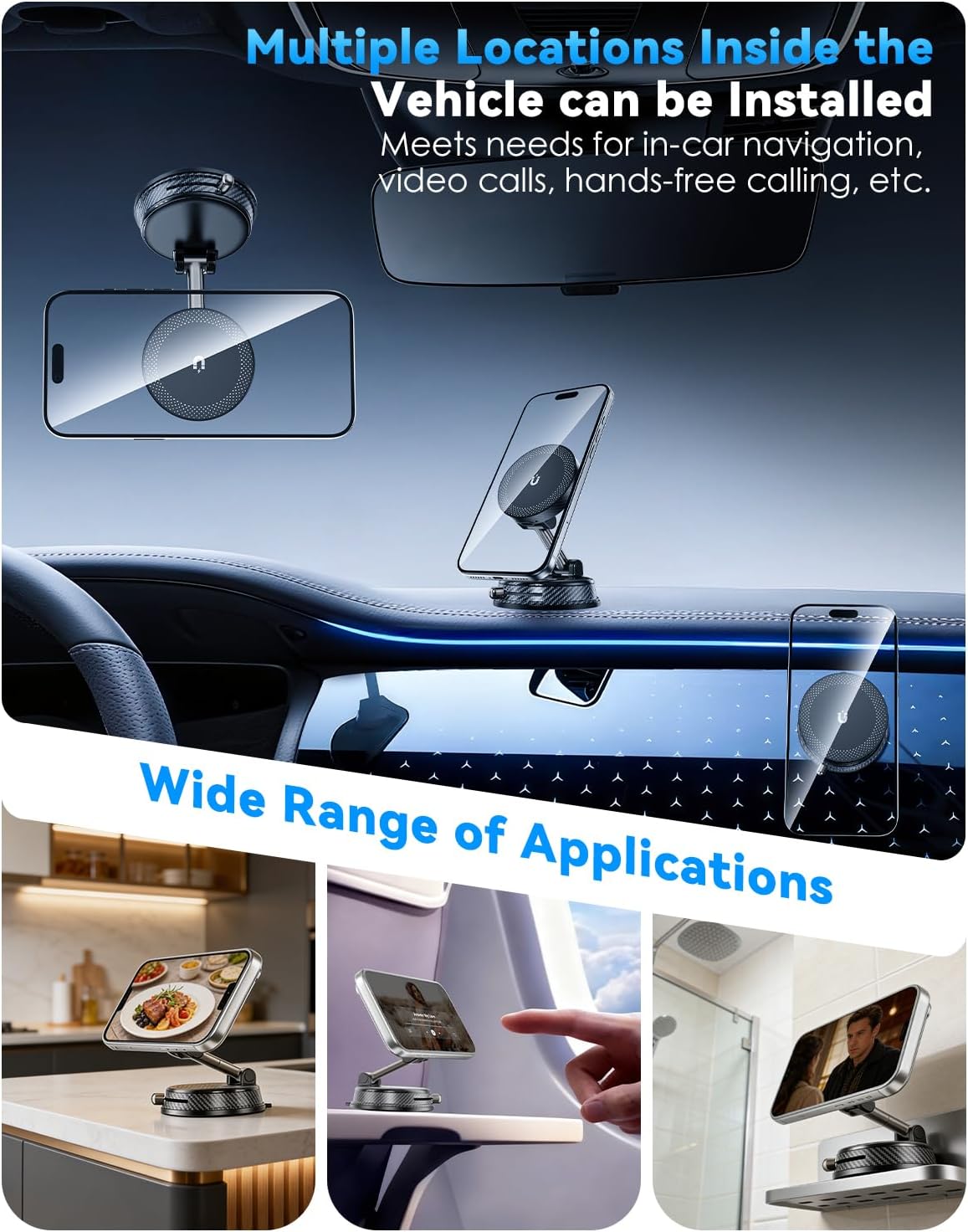 CloudValley Only for iPhone Magnetic Car Mount Charger【15W Fast Wireless Charging】 Compatible with MagSafe, Super Strong Vacuum Suction, 360° Adjustable Foldable Stand for Car Dashboard/Windshield