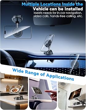 CloudValley Only for iPhone Magnetic Car Mount Charger15W Fast Wireless Charging Compatible with MagSafe, Super Strong Vacuum Suction, 360 Adjustable Foldable Stand for Car Dashboard/Windshield