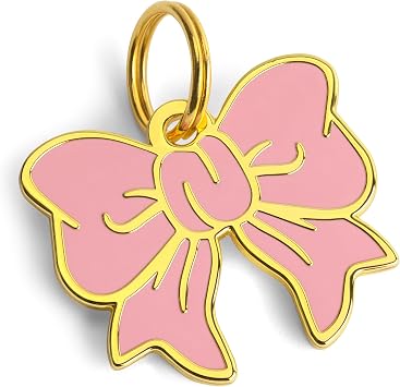 Coquette Bow Pet ID Tag, Enamel Pink Ribbon Dog Tag for Dogs Personalized. Includes Your Laser Enrgaved Custom Text.
