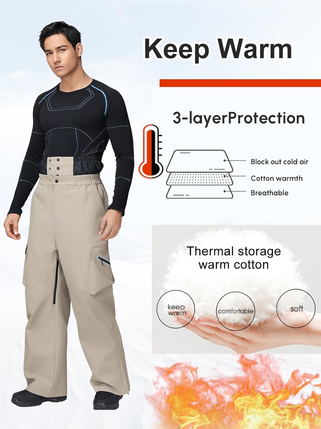 GS SNOWING Mens Women Ski Pants Super Baggy Snow Snowboard Insulated Waterproof Windproof Loose Cargo Pant for Outdoor Sports - Image 3