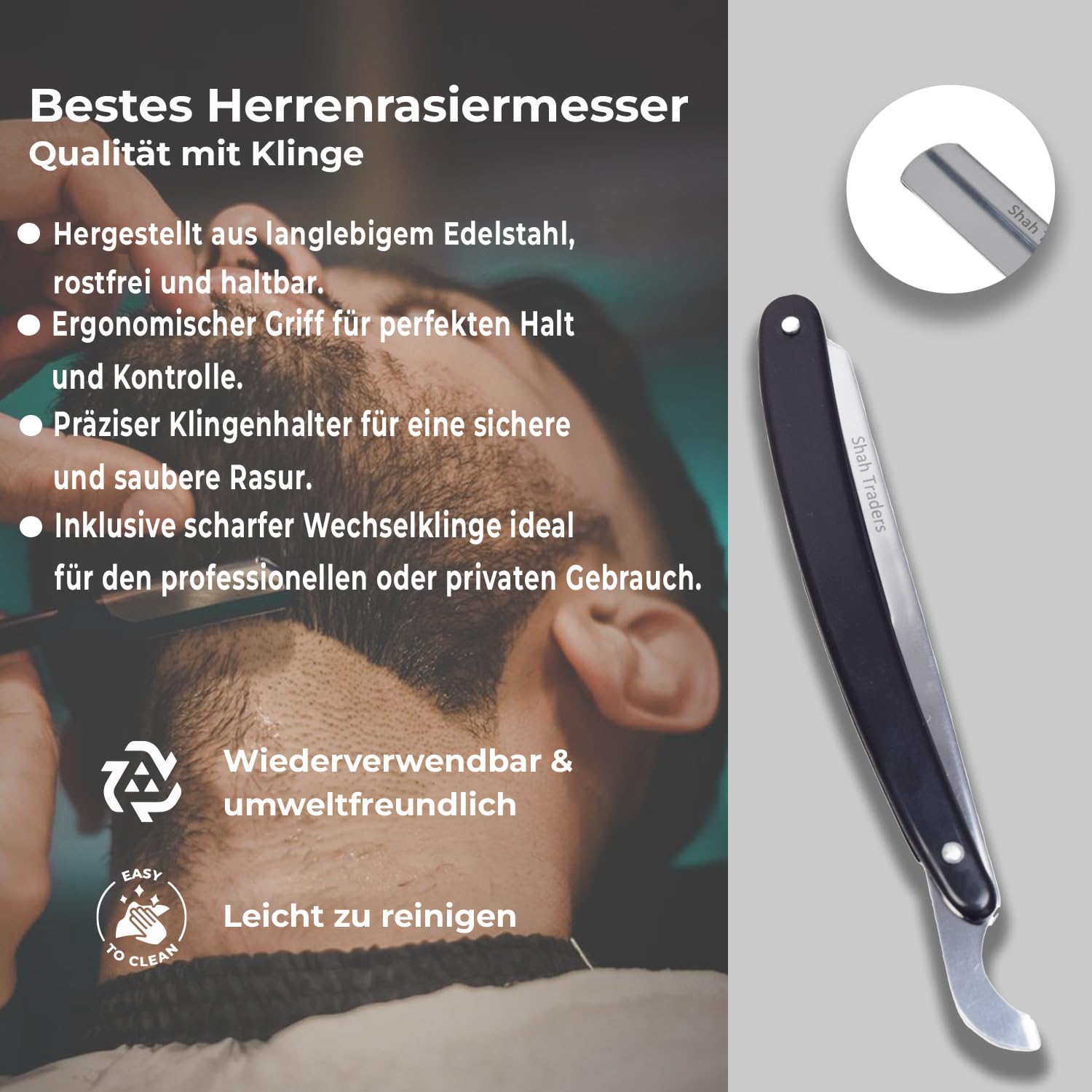 Ustura golarka męska z wymiennymi ostrzami Straight Razor + 100 ostrzy Derby Shaving, zestaw do golenia na mokro