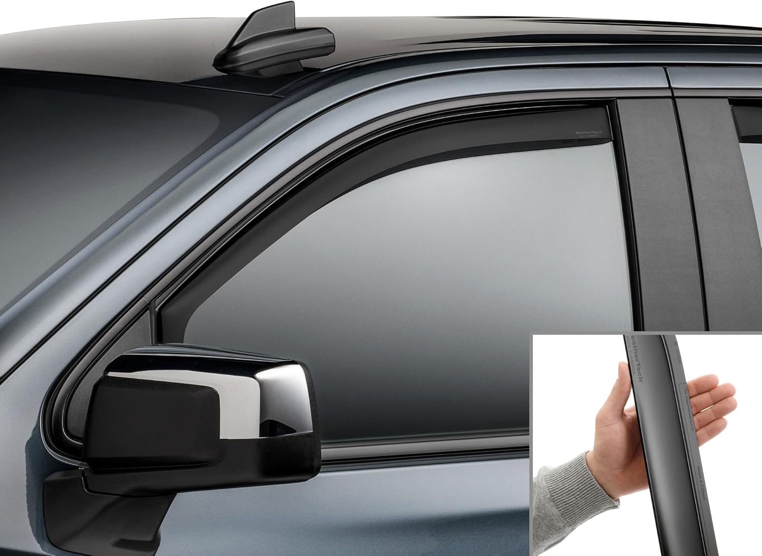 WeatherTech Custom Fit Side Window Deflectors for GMC Sierra 1500, Silverado 1500, Silverado 1500 LTD - (80930IM), Dark Tint