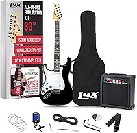 Vista 15 de Kit de guitarra eléctrica con amplificador de 20W, todos los accesorios, sintonizador digital de broche, seis cuerdas, dos uñas de guitarra, barra