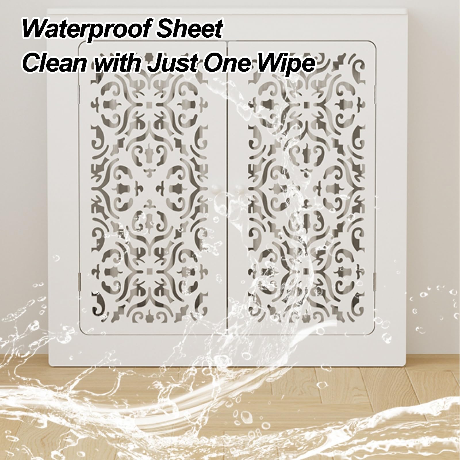 Cubre Radiadores Blanco Moderna Cubreradiador para el Hogar con Estante Superior para el Panel de Acceso del Colector de Calefacción por Suelo Radiante con Diseño Hueco(90x100x15cm/35x39x6in)