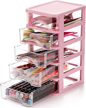 Hedume Desktop Drawer, Clear 5-Drawer Desktop Storage Unit, Small Organizer Box Storage Container Case, Frame with Clear Drawers, Drawer Unit