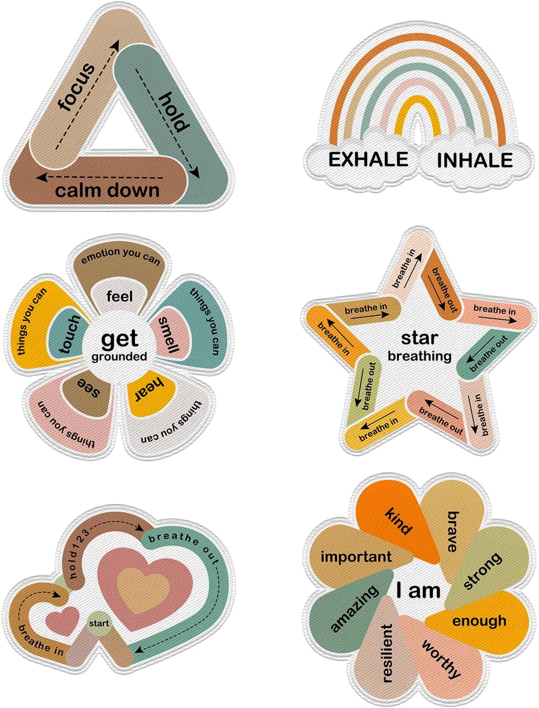 6Pcs Positive Embroidered Iron on Patches Gifts, Mental Health Patch for Clothes, Motivational Phrases Embroidered Sew On Applique for Bags Hats, Encourage Iron On/Sew On Fabric Patches for Boys Girls