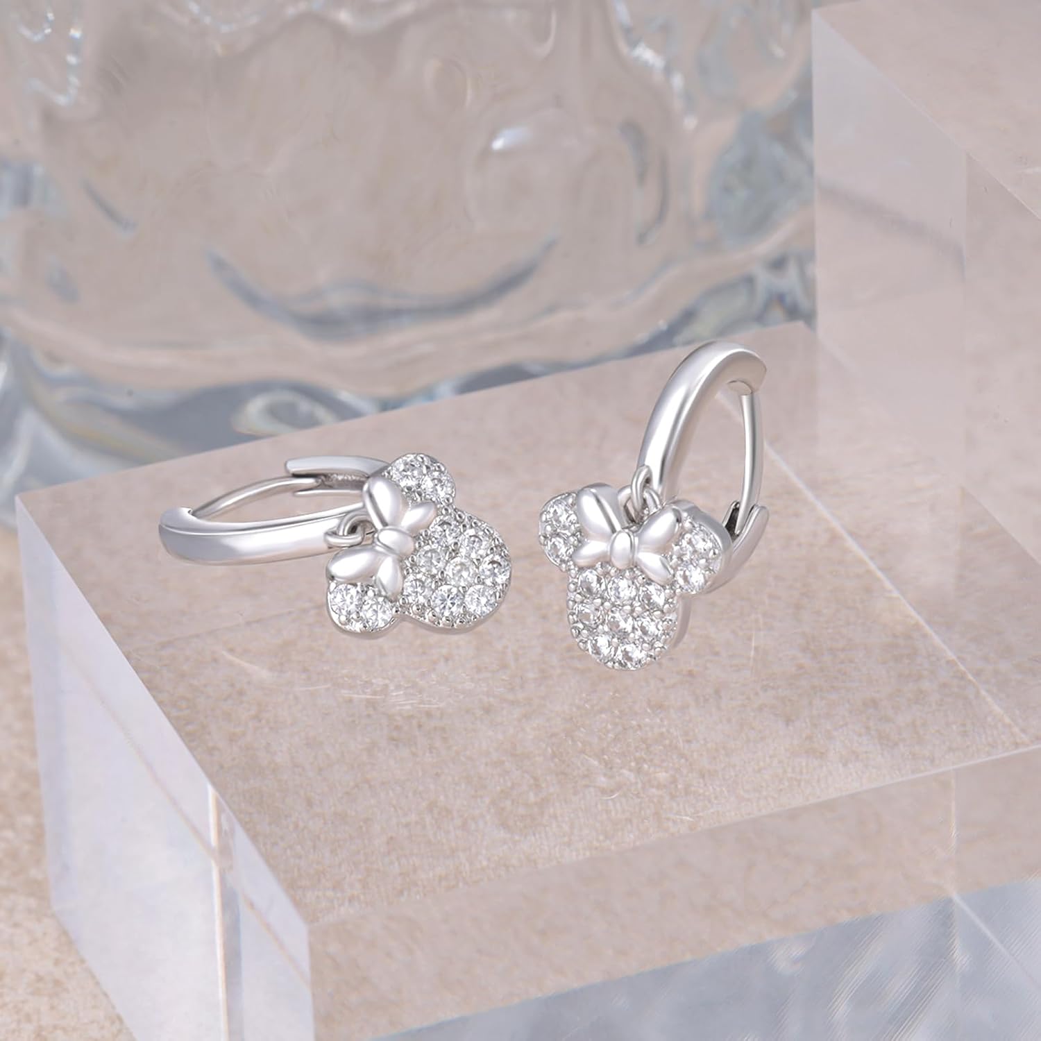 Mouse Bow Earrings Sterling Silver Mouse Cute Hoop Earrings for Women Hypoallergenic Cubic Zirconia Lovely Animal Hoop Earring for Sister - Image 5