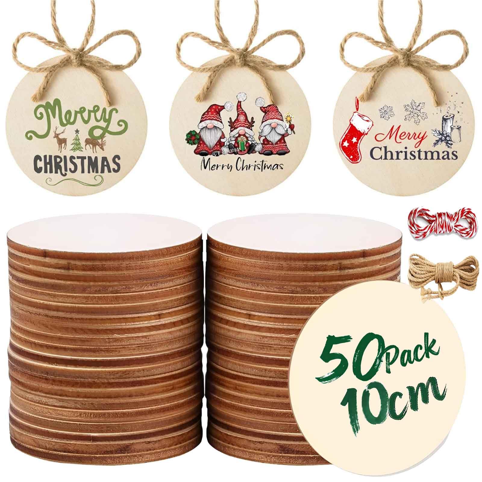 50PCS Unfinished Wooden Circles with Holes, 10cm/ 4 Inch Round Wooden Discs Slices for Crafts, Blank Round Wood Cutouts Tags Ornaments for Sign Gift Tags Christmas Home Party Hanging Decoration — image 1