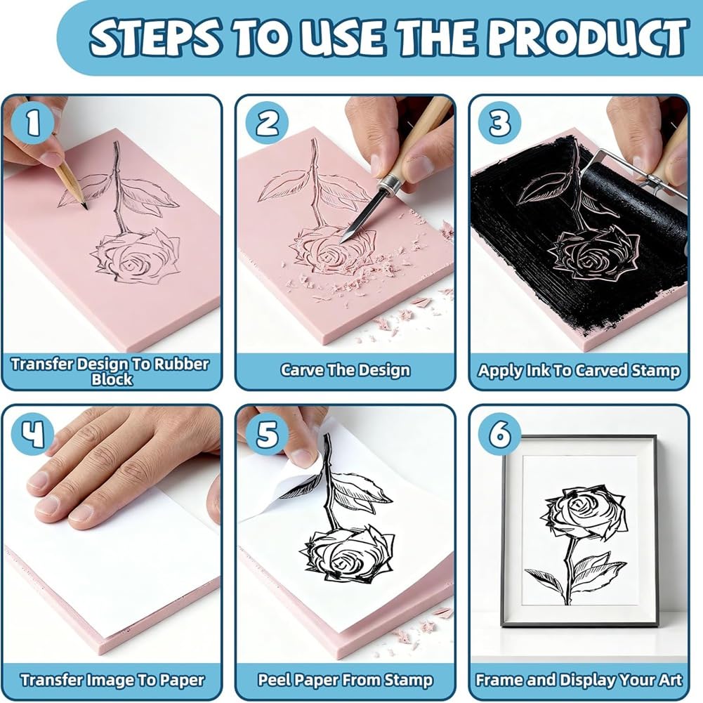 12 Bloques de Linóleo de Caucho de 10 X 15 cm para Grabado: Kit Completo para Tallar Sellos, Ideal para Impresión en Linóleo y Bricolaje.