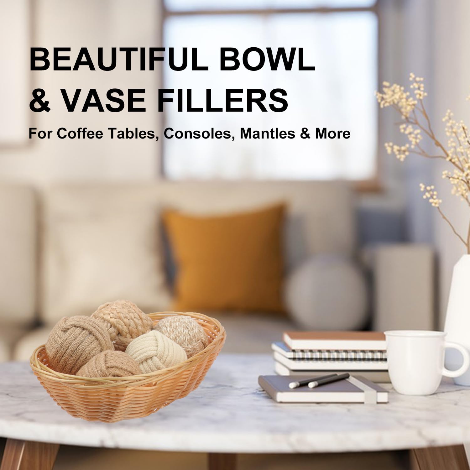 15 PCS Decorative Jute Balls for Bowls Fillers, 2.5 inch Rustic Jute Orbs, Nautical Rope Balls for Home Decor, Centerpiece Bowls, Tabletop Décor & Coastal Accents.