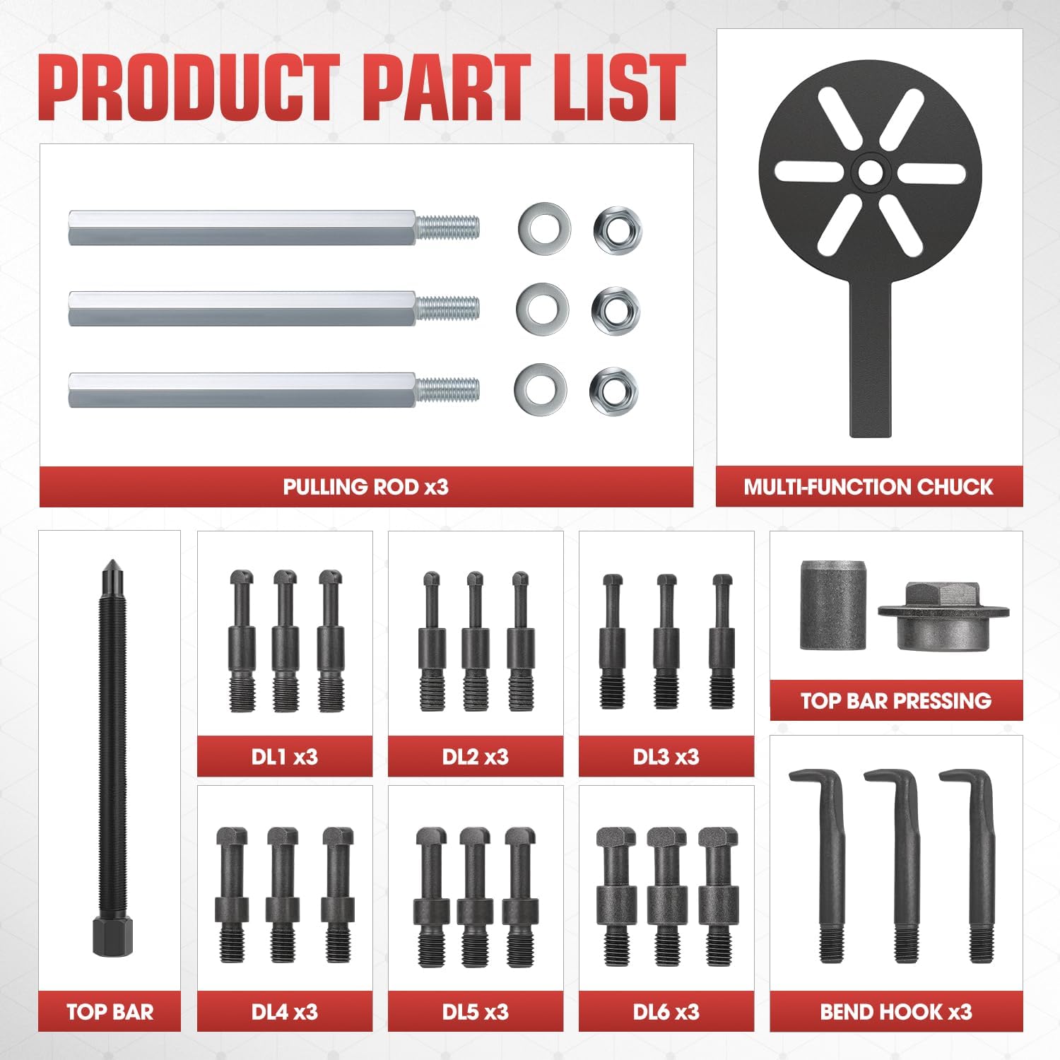 DNA Motoring 21 in 1 Bearing Puller, Bearing Extractor Removal Tool, Inner Hole Three-Jaw Puller with Curved Hook, Collet Multi-Functional Bearing Removal Tool, TOOLS-00606