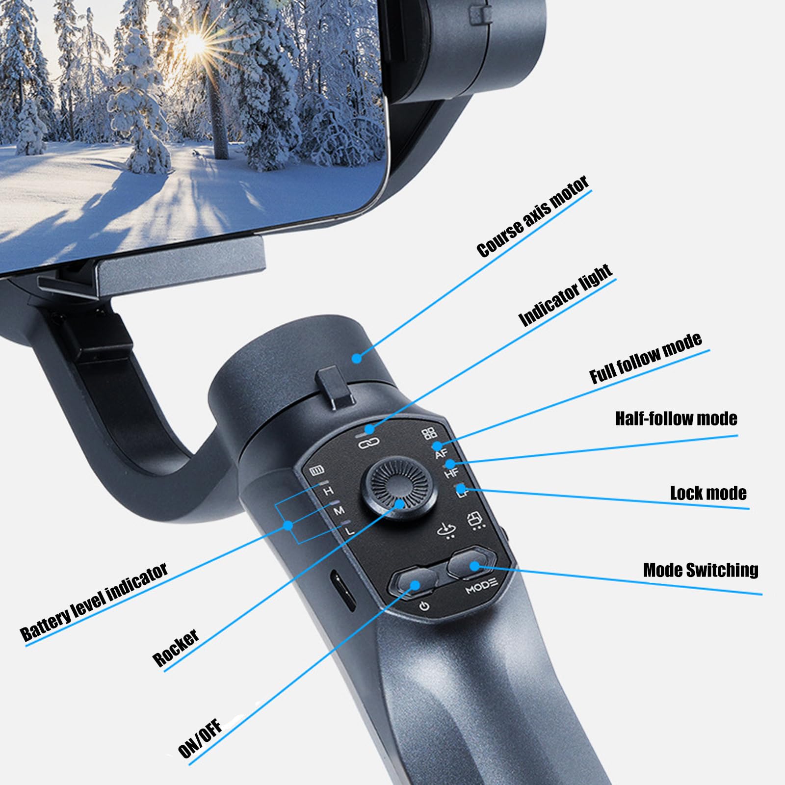 Stabilizzatore cardanico per telefono palmare 3Shaft Gimbals per smartphone con base treppiede e lunga durata della batteria per video Vlog Stabilizzatore per telefono desktop portatile