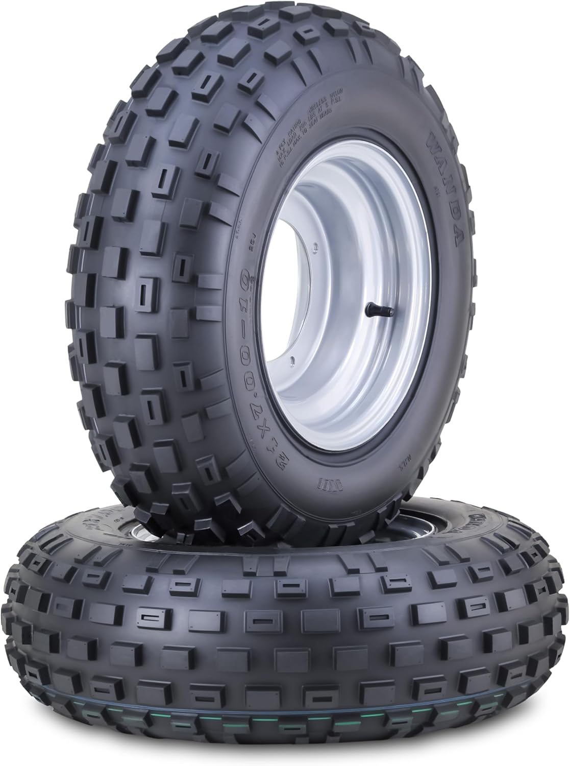 WANDA 21x7-10 Sport ATV Tire Wheel Assembly 21x7x10 with 4/156mm PCD 2+3 offset Silver Wheel Rim 10015,SET 2