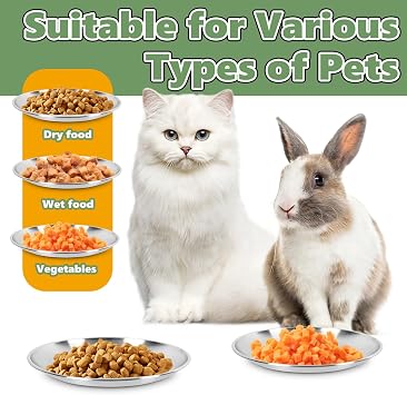 4-Pack Stainless Steel Cat Food Bowls, Shallow Whisker-Friendly Non-Slip Silicone Base Metal Dishes, Easy to Clean Indoor Feeding Flat Plates for Cat, Kitten, Small Dog (6.7)
