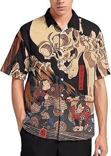 シャツ メンズ 半袖 歌川国芳 相馬の古内裏 ビーチシャツ ボタンダウン アロハシャツ 開襟シャツ 夏服 ティーシャツ カットソー インナーシャツ 大きいサイズ Shirt 半袖シャツ ファッション 個性 プリント トップス XS-XXXL