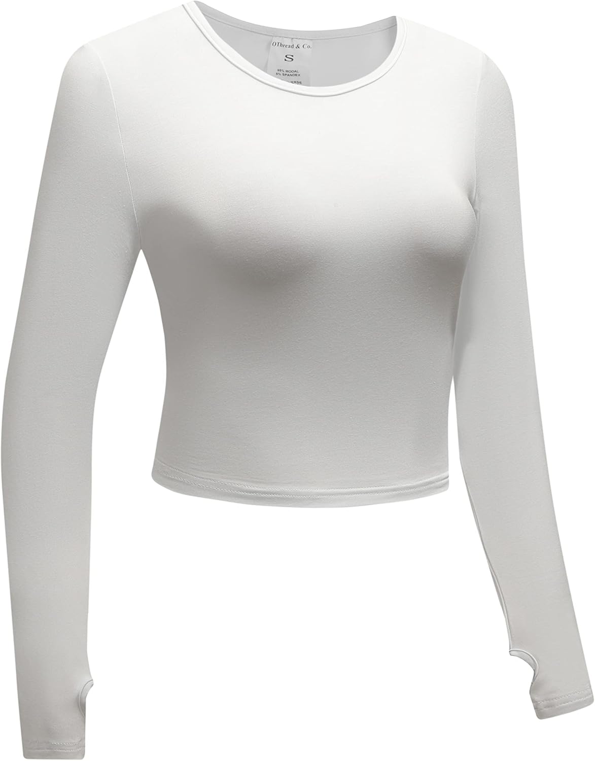 OThread & Co. Women's Long Sleeve Crop Top Comfy Thumb Hole Shirts Basic Stretch Layer - Image 3