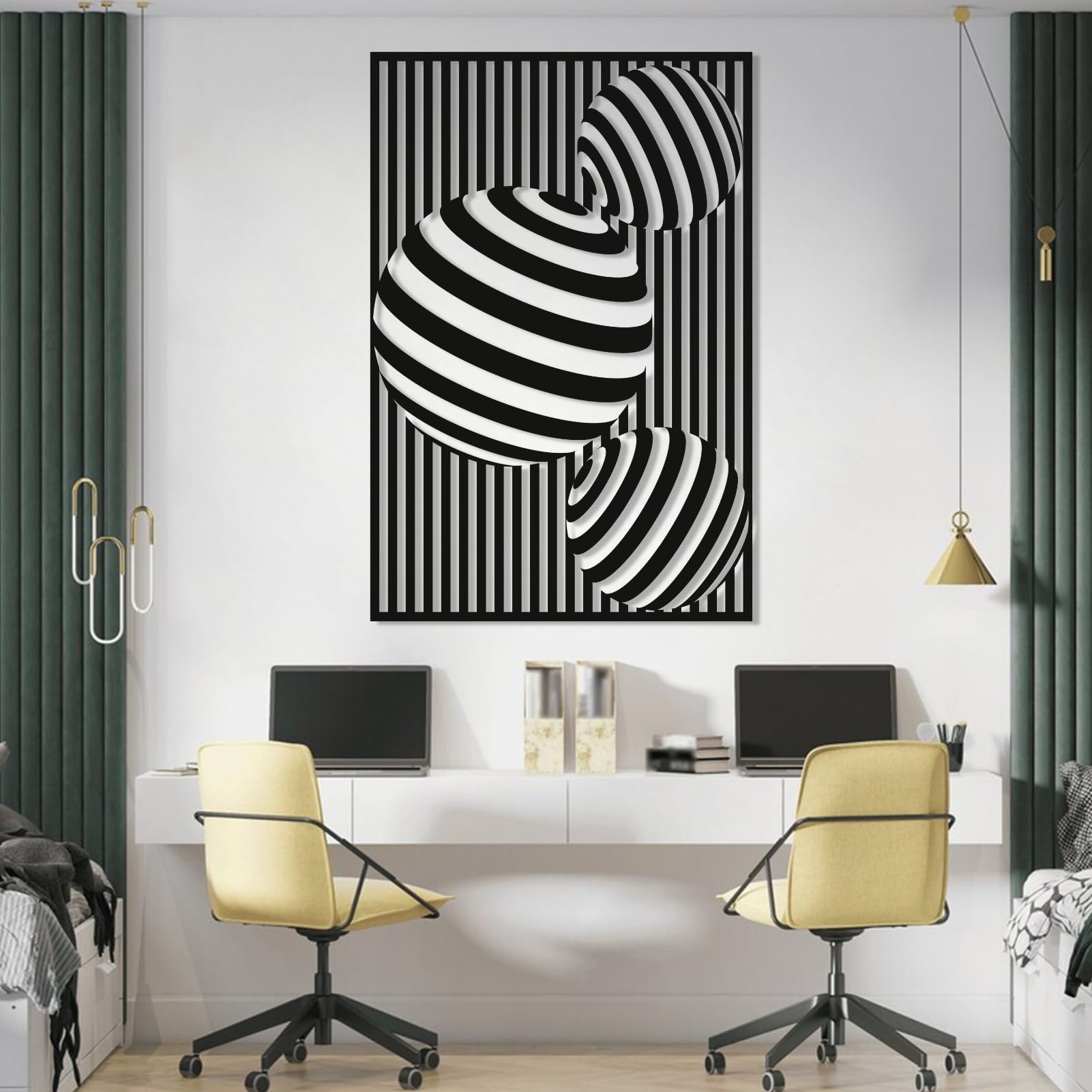 Metalowa, czarna, iluzoryczna spiralna sztuka ścienna, metalowa, geometryczna, abstrakcyjna dekoracja ścienna do domu, iluzoryczna spiralna sztuka dekoracyjna, nowoczesna rzeźba do salonu, p