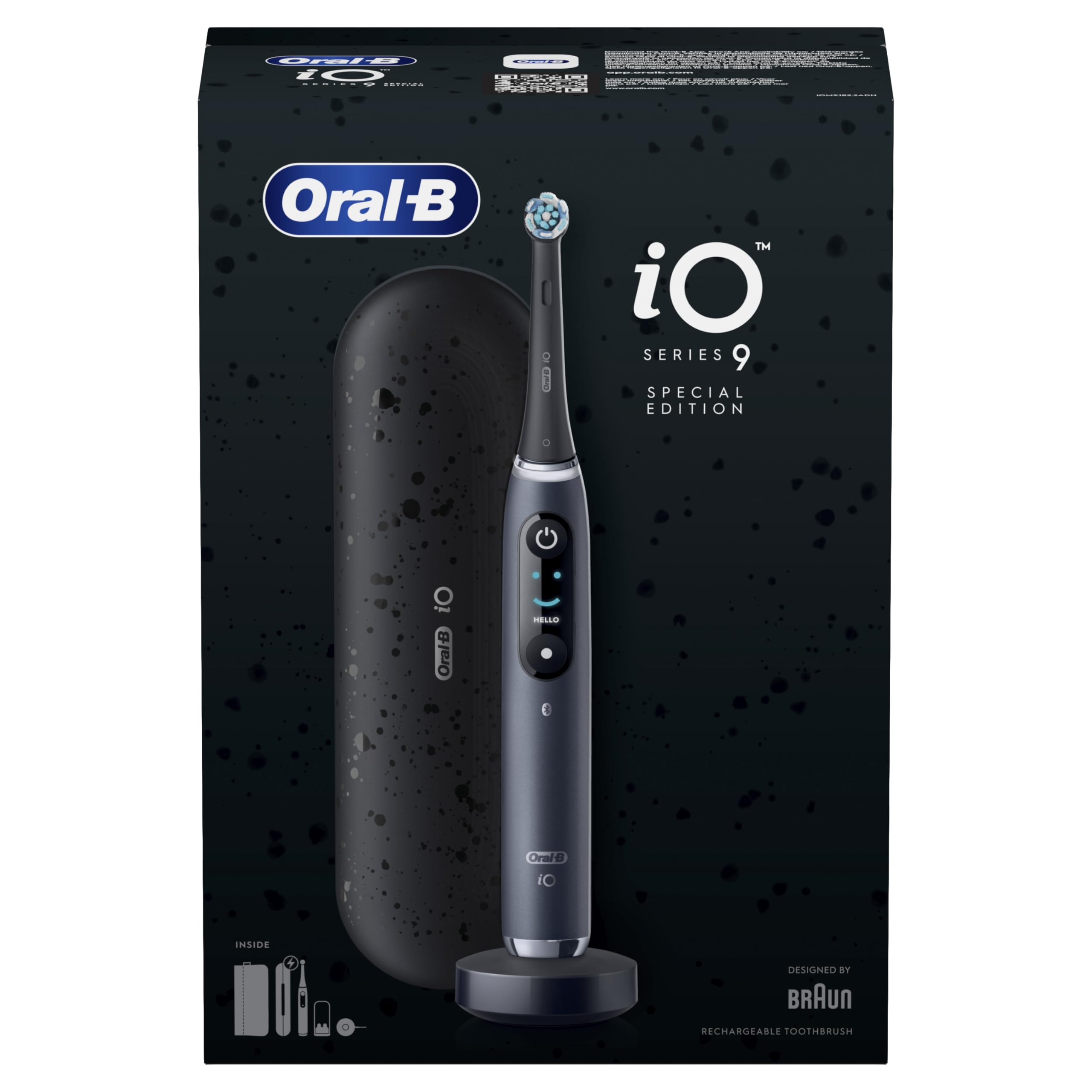 Oral-B iO 9 Cepillo de Dientes Eléctrico con 1 Cabezal, Negro - Cepillo Dental con Sensor de Presión, 7 Modos de Cepillado con Blanqueamiento Dental, Carga Rápida, Estuche Cargador de Viaje
