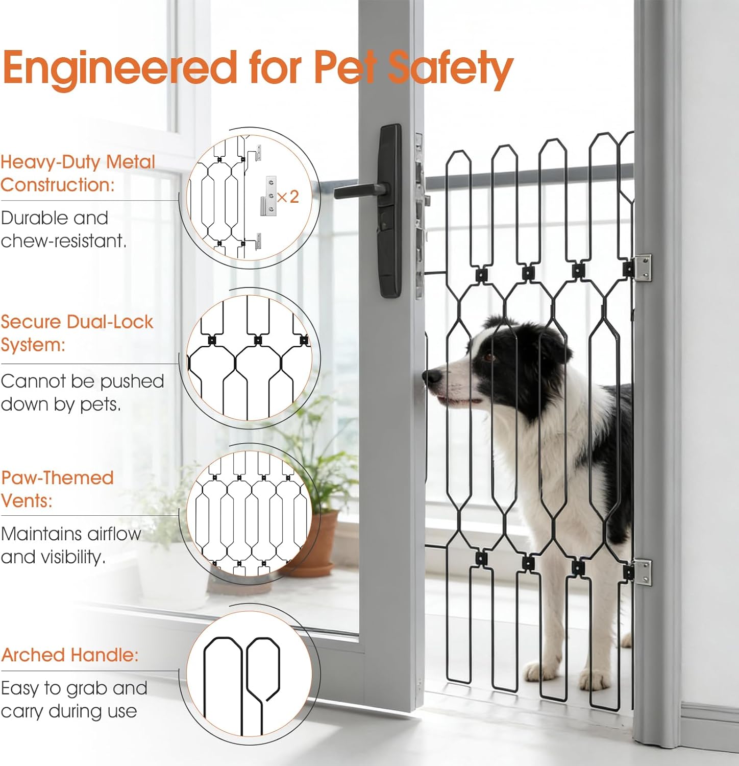 Metal Retractable Dog Gate for Front Door, Adjustable Pet Barrier for Doorways, Easy Open Door Blocker for Dogs and Cats, Foldable Space-Saving Gate for Apartments, RVs Indoor Outdoor