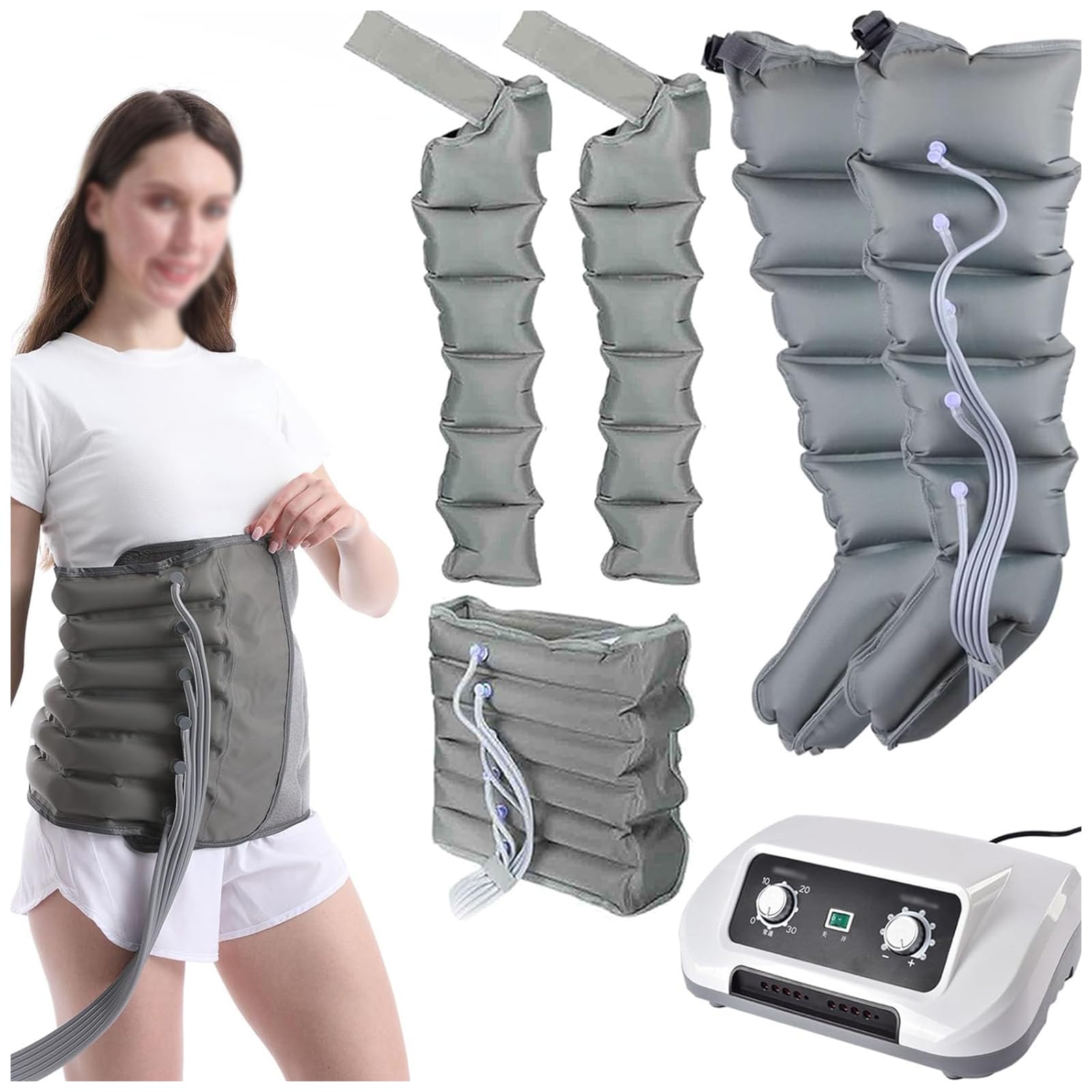 Sistema de recuperación de botas de compresión de aire eléctrico, compresión secuencial para circulación, envolturas de masaje para brazos, piernas, cintura, tobillos y pantorrillas