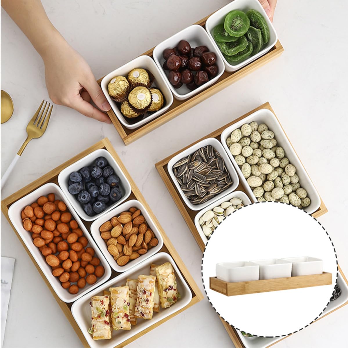 STOBAZA Assiette Compartimentée en Céramique Lisse Facile à Nettoyer, Plateau de Service pour Fruits et Snacks, pour Garçon et Filles, 1 Set Pratique Maison