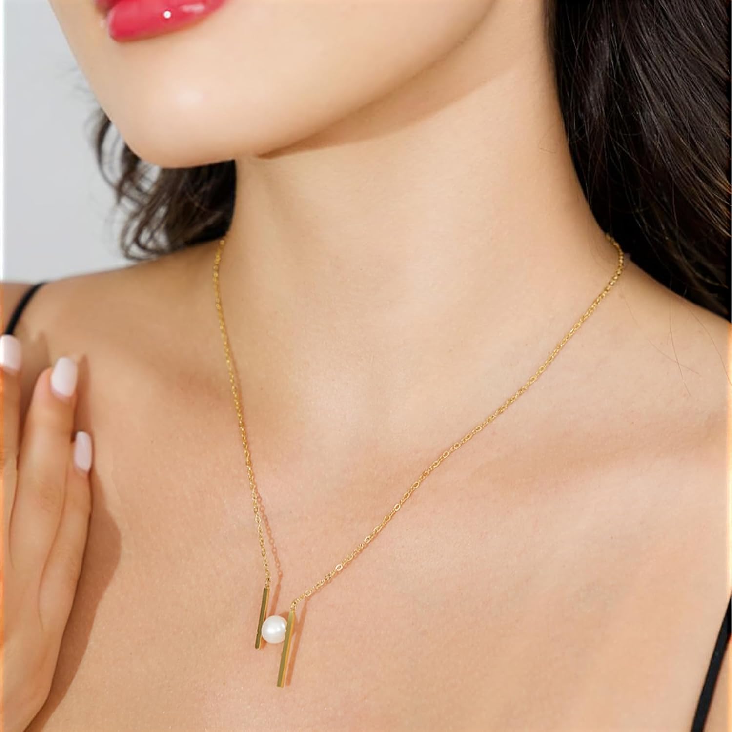 Pearl Necklace and Earring Set, 18K Gold Plated Earrings and Necklace Set for Women, Dainty Freshwater Pearl Jewelry Set for Women Gift