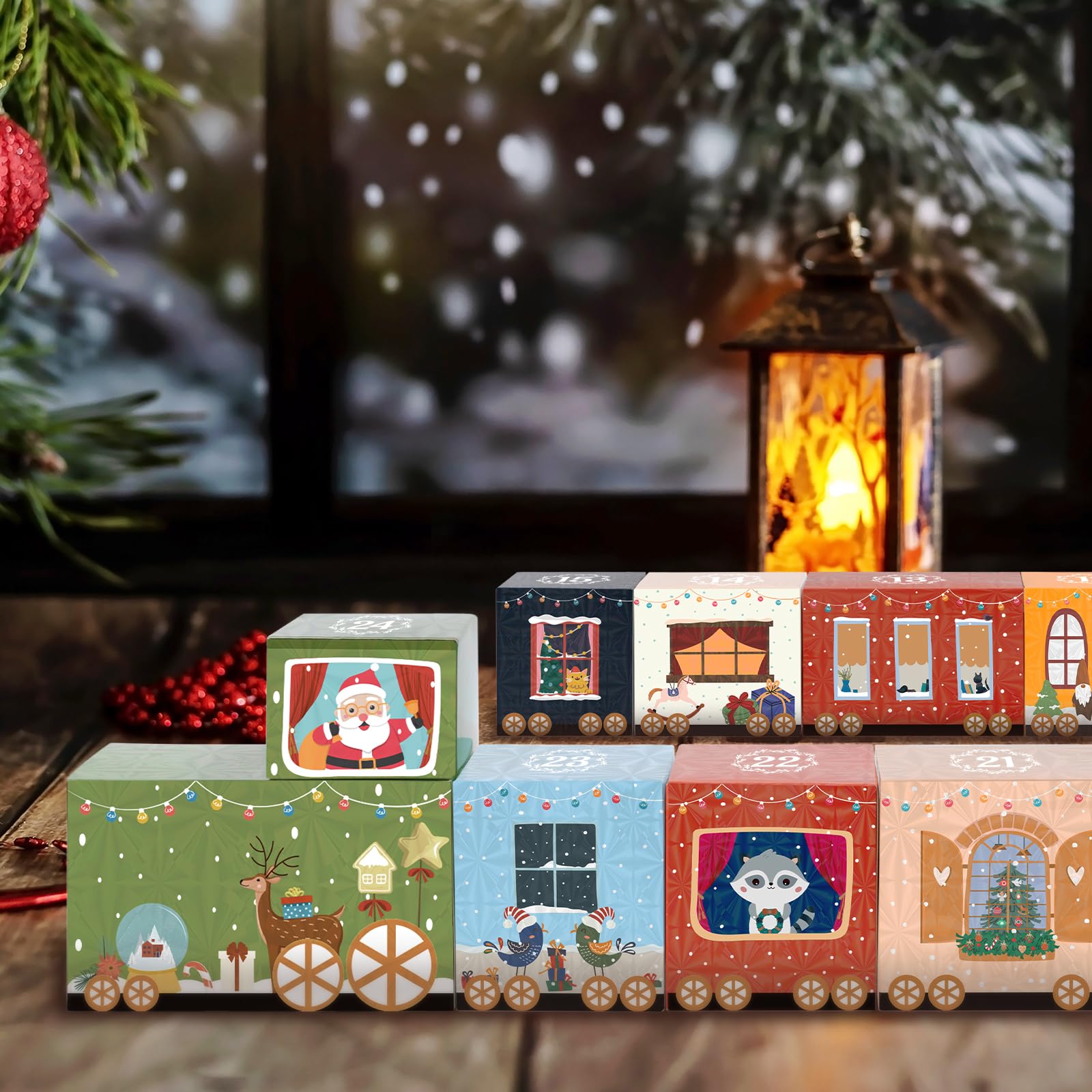 Calendario de Adviento para Rellenar 24 Cajas Tren Vacías DIY con Números Navidad Regalo Niños