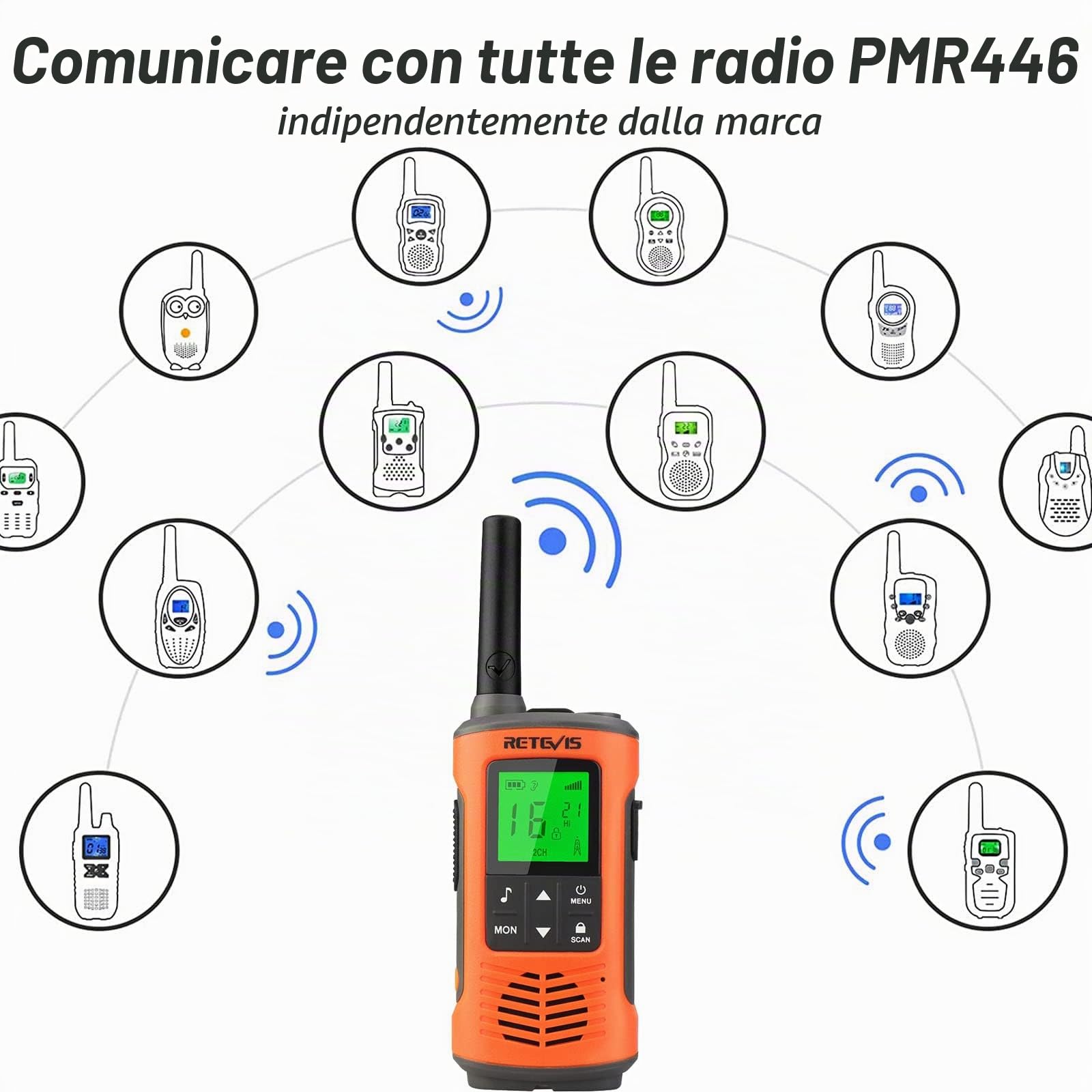 Retevis RT45P Walkie-Talkie IP67 Impermeabile, Ricaricabile Walkie Talkies | Woki Toki per Adulti Attività All'Aperto, Campeggio Escursionismo, Torcia LED SOS, 16 Canali, Senza Licenza PMR446 Radio