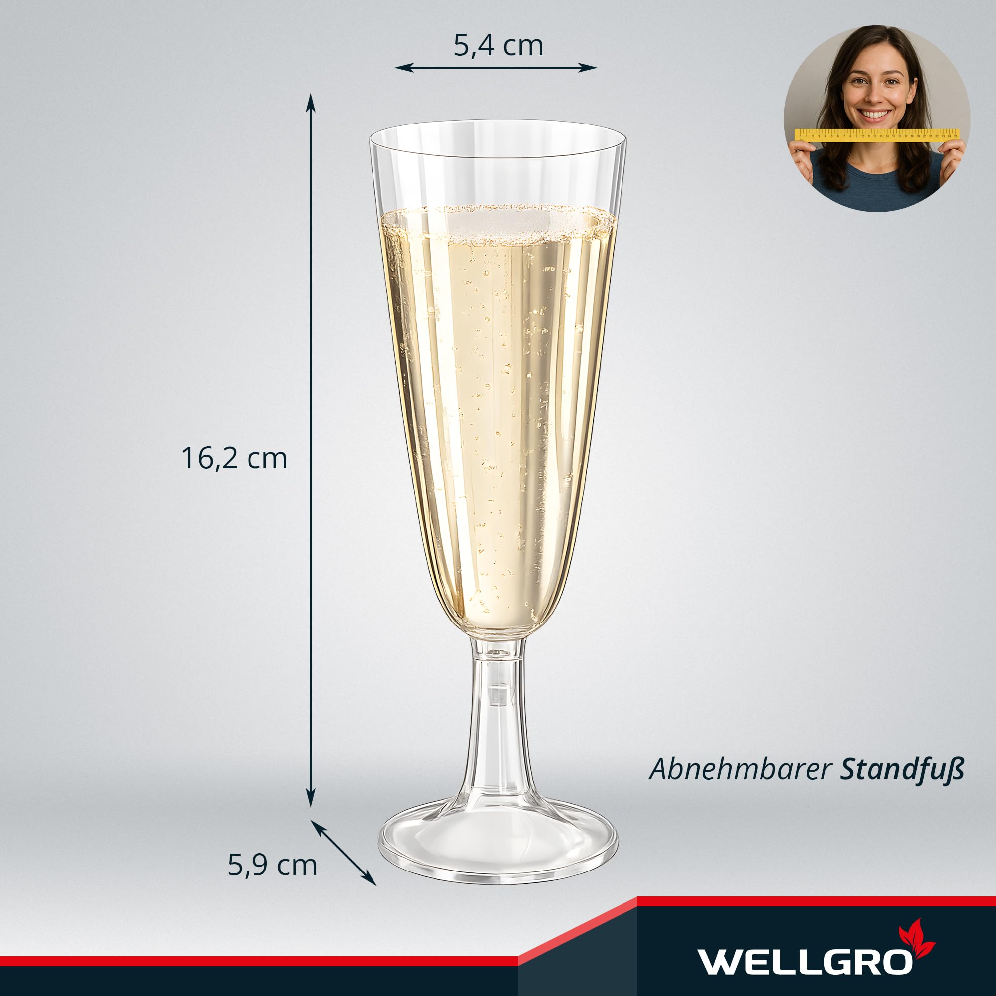WELLGRO Set di bicchieri da spumante, 150 ml, in plastica trasparente, infrangibili, senza BPA, riutilizzabili, 120 pezzi